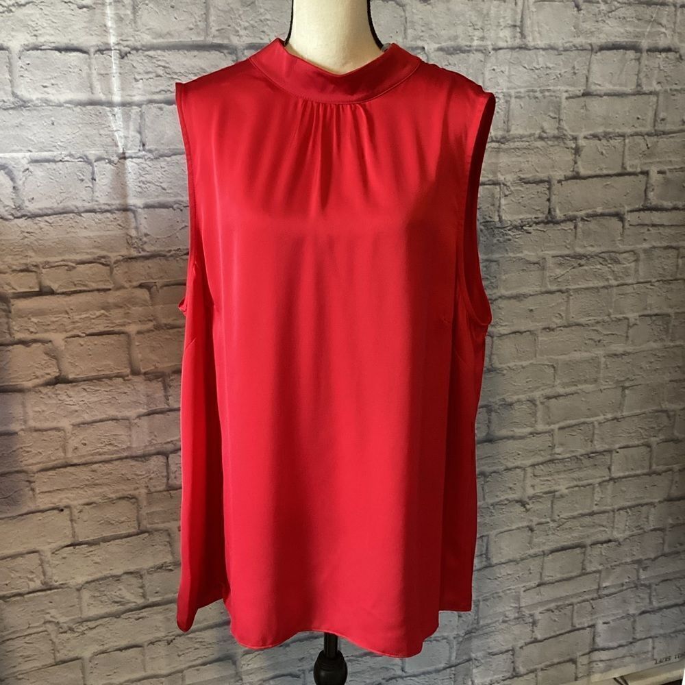Spin - Red Satin Sleeveless Mock Turtleneck - Size 3X